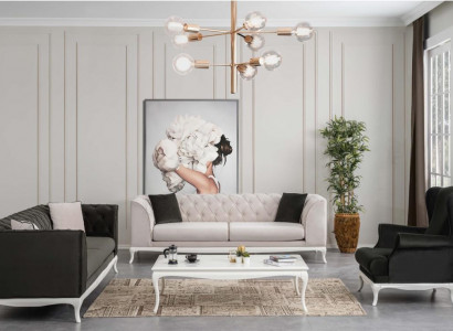 Komplette Chesterfield Couch Polstersofas Set 3tlg Stoffsofa Schwarz